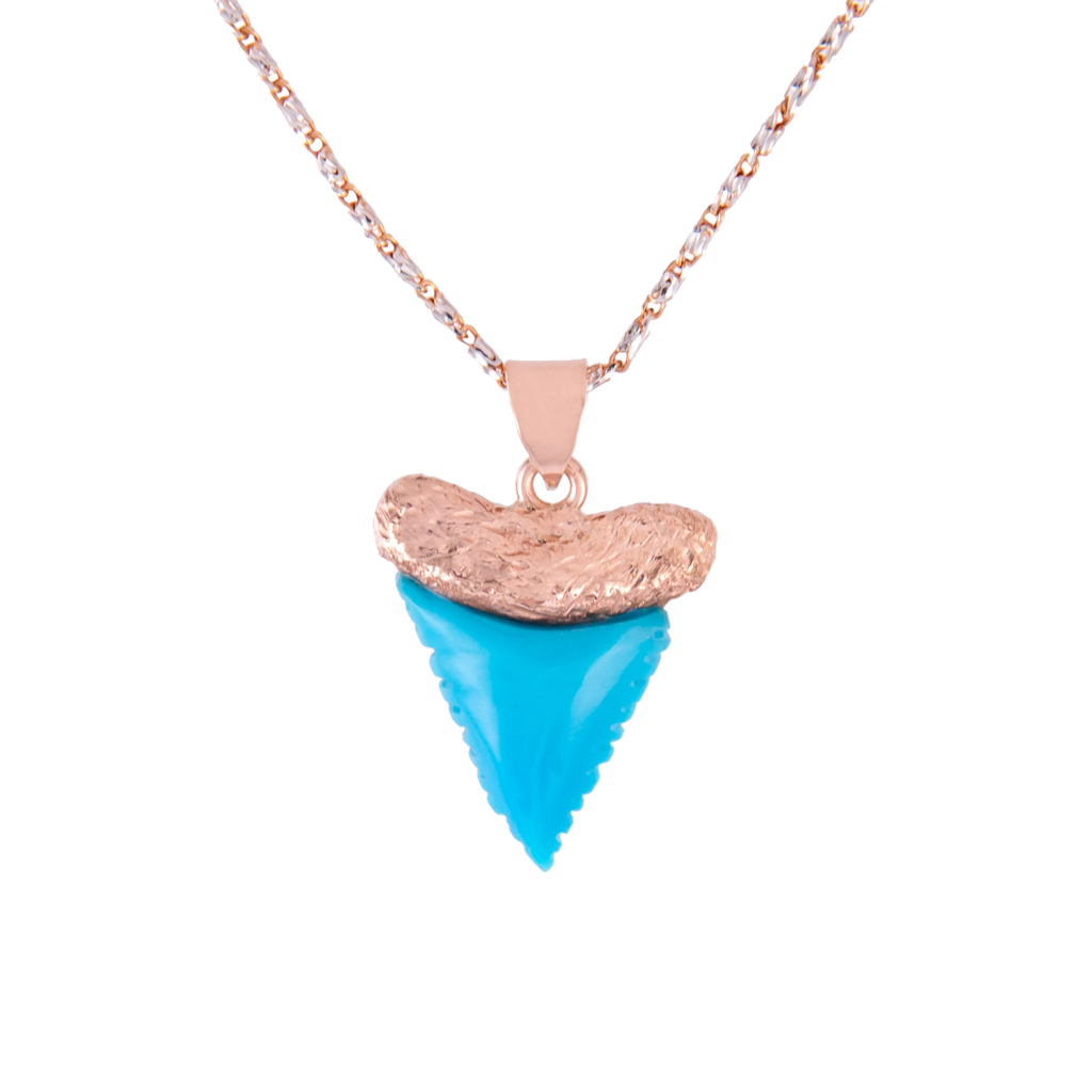 Rose Gold Turquoise Carved Shark Tooth Pendant