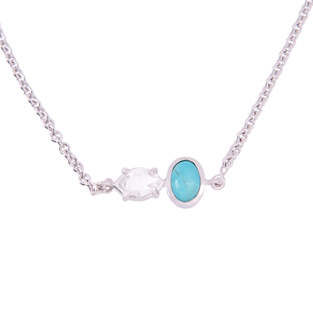 2-Stone Herkimer Diamond and Turquoise Oval Necklace