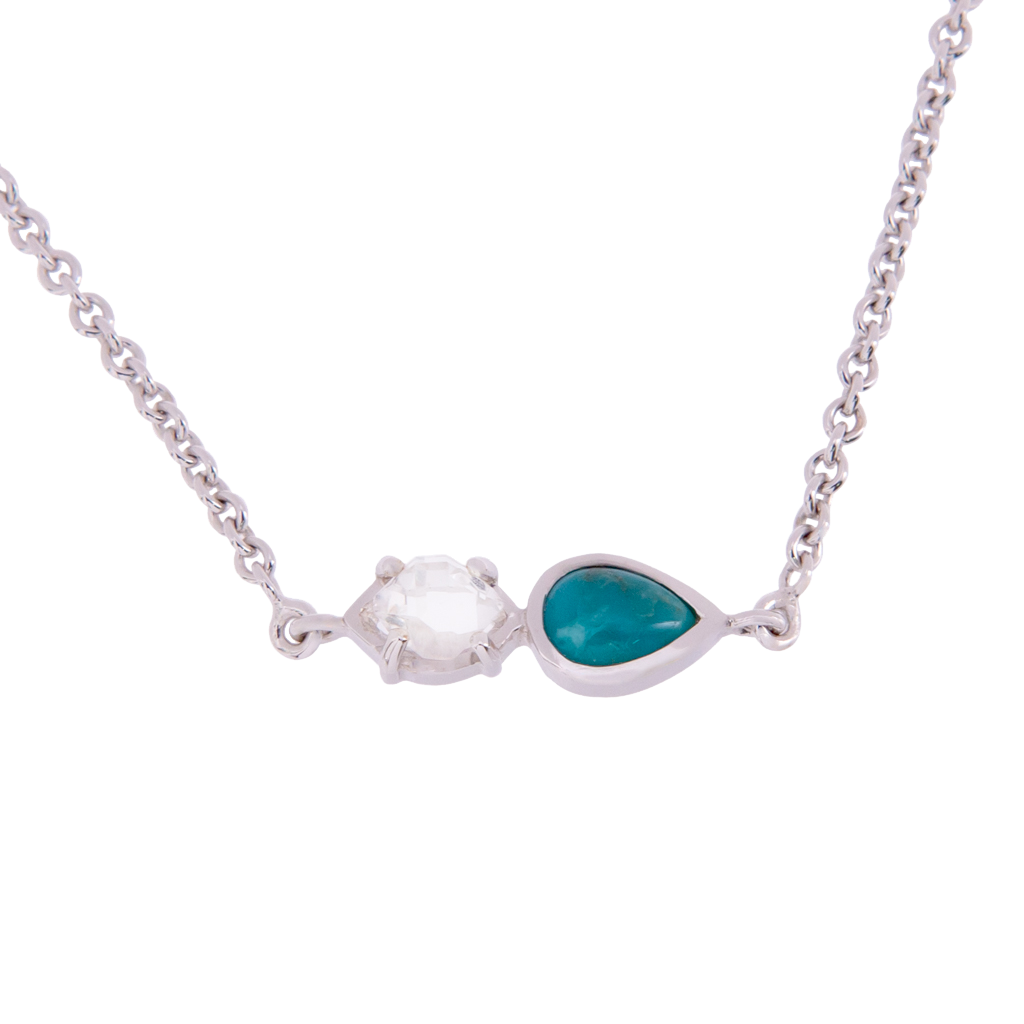 2-Stone Herkimer Diamond and Turquoise Pear Necklace