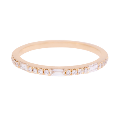 Yellow Gold Round & Baguette Diamond Band