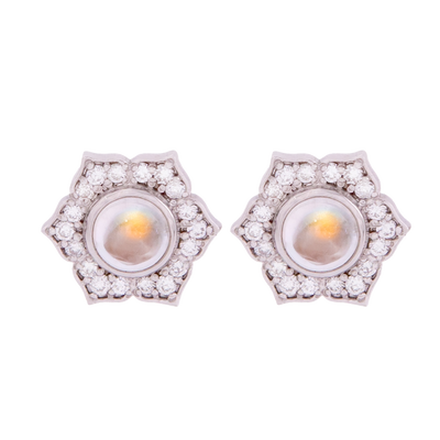Moonstone and Diamond Lotus Stud Earrings
