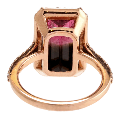 Bi-Color Tourmaline & Diamond Halo Rose Gold Ring