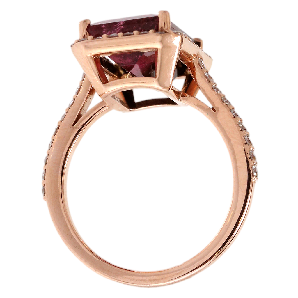 Bi-Color Tourmaline & Diamond Halo Rose Gold Ring