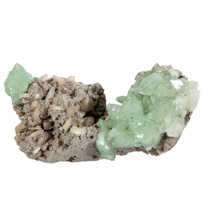 Green Apophyllite with Stilbite on Matrix
