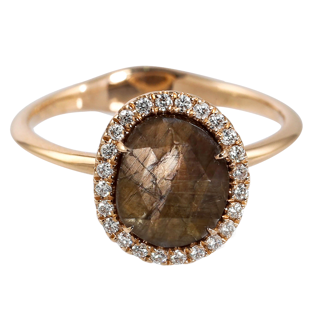 Gold Sheen Sapphire Diamond Halo Ring
