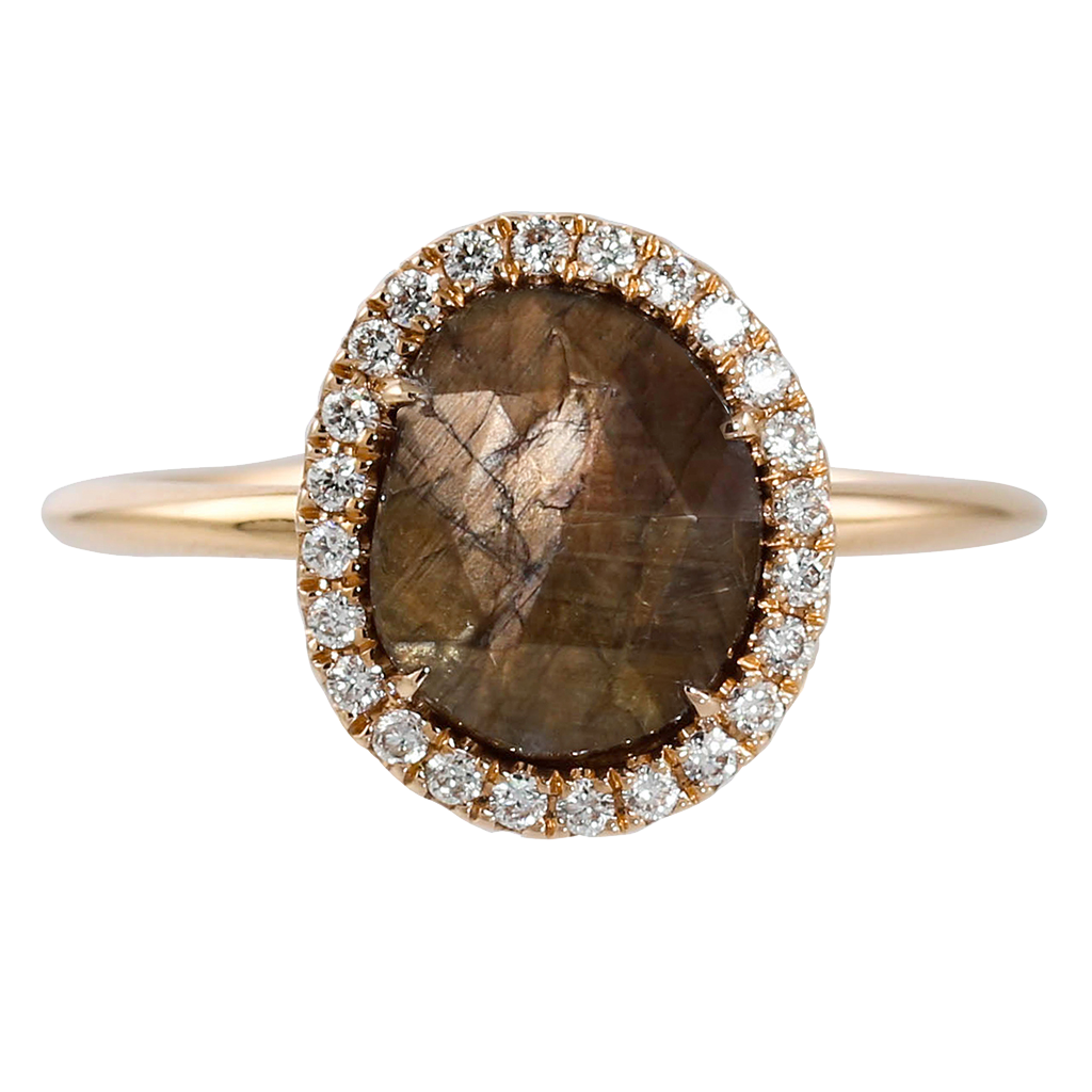 Gold Sheen Sapphire Diamond Halo Ring