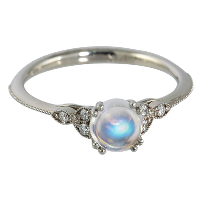 Dainty Moonstone and Diamond Ring