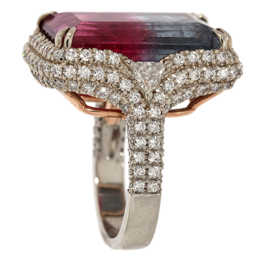 Bi-Color Tourmaline & Diamond Halo White Gold Ring