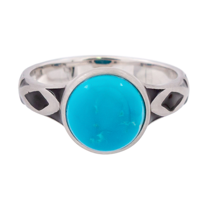 Aztec Small Style Round Turquoise Ring