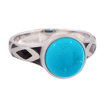 Aztec Small Style Round Turquoise Ring