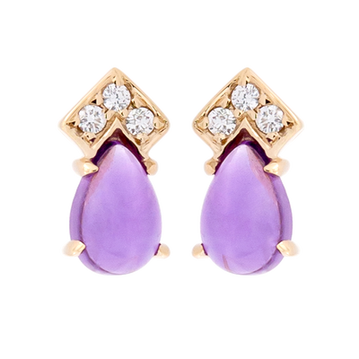 Geometric Amethyst & Diamond Pear Stud Earrings