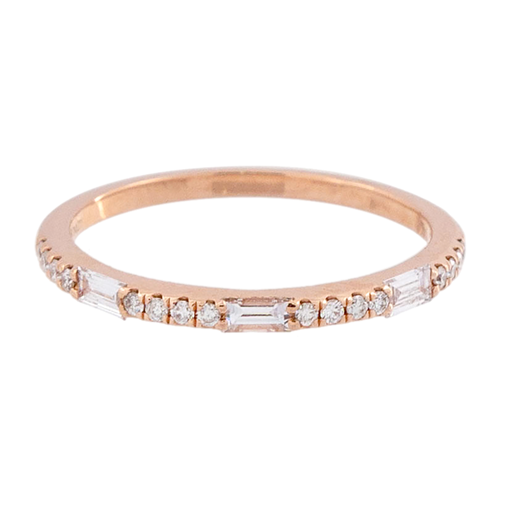 Rose Gold Round & Baguette Diamond Band
