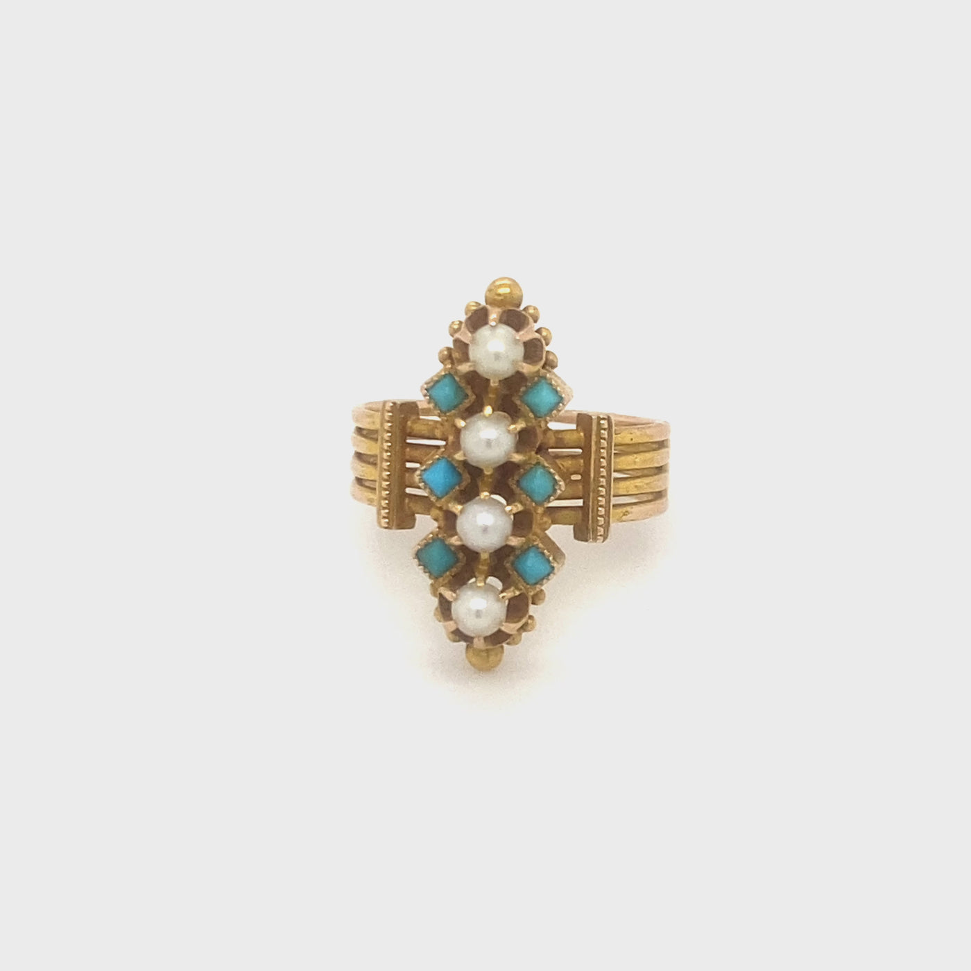 Vintage Pearl and Turquoise Multi-Band Ring